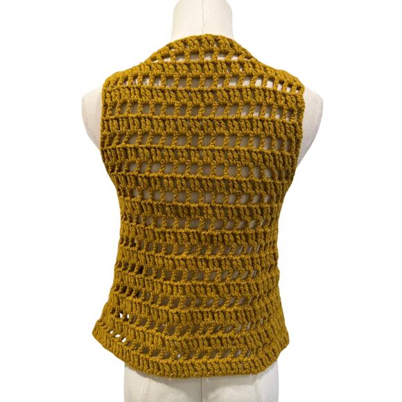 Handmade Mustard Yellow Crochet Tie Front Vest XS Boho Festival Y2K Hippie Indie - Picture 3 of 6